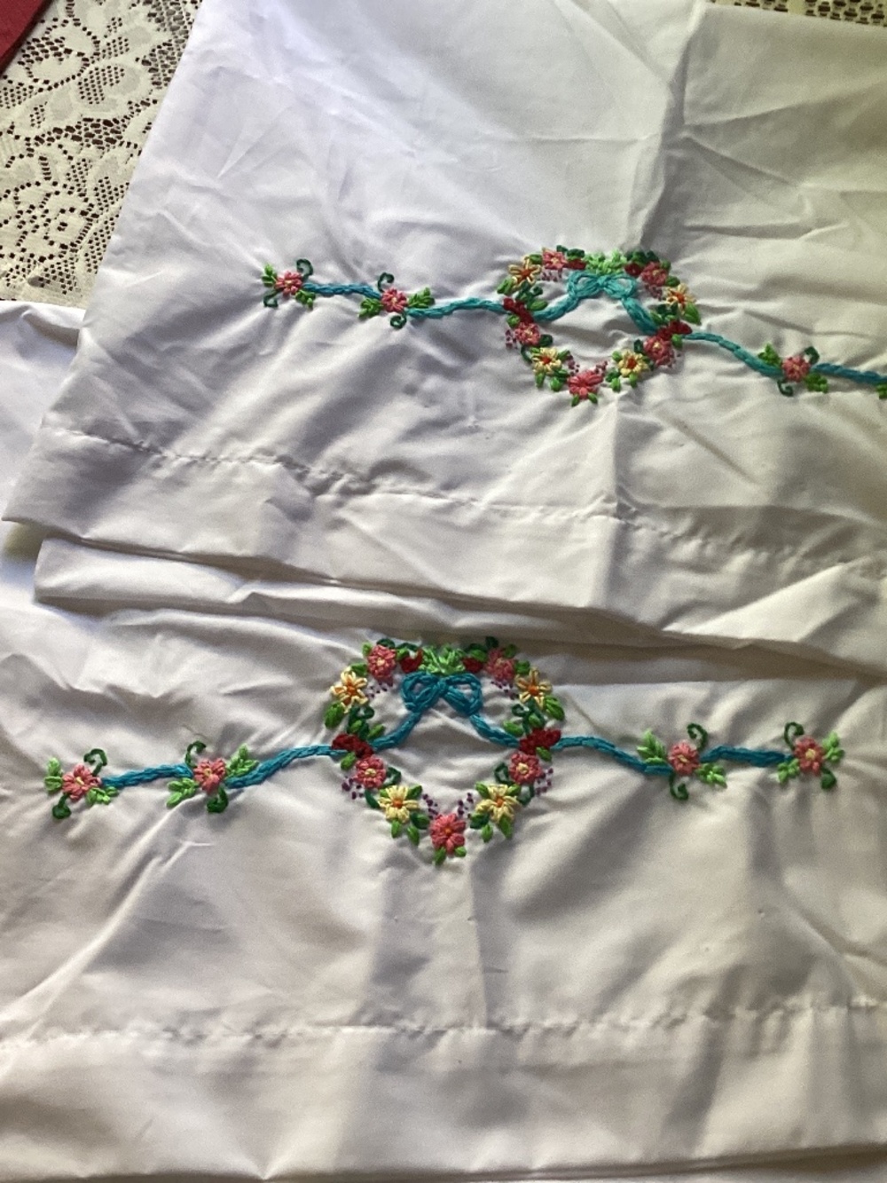White Embroidered Pillow Cases set of 2 standard size